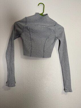 Fashion Nova Grey Mock Neck Crop Top Exposed Seams